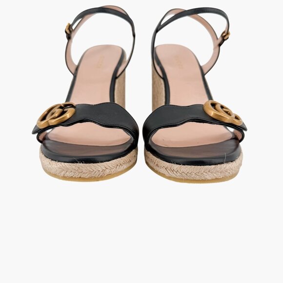 Gucci Aitana GG Marmont Black Leather Espadrille Wedge Sandals Size 41 US 11 - Picture 6 of 14